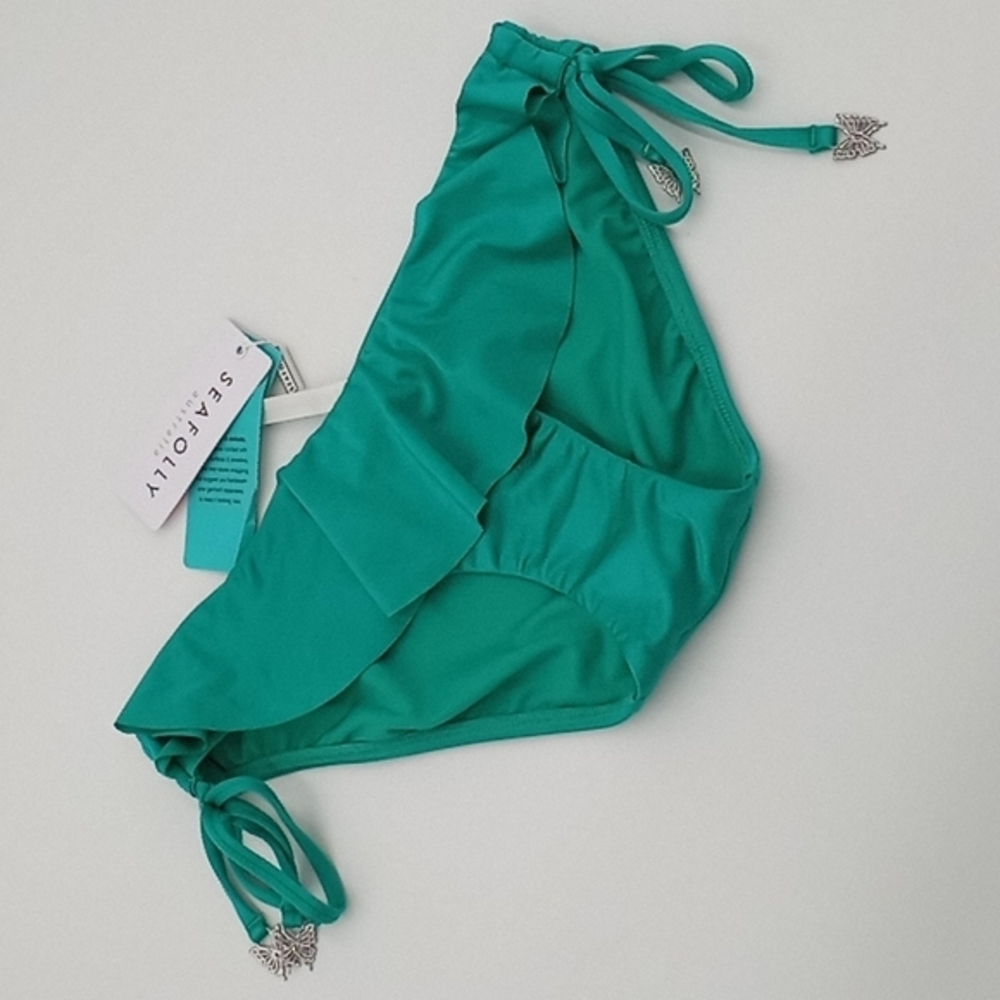 Seafolly Shine On Loop‎ Tie Side Hipster Bikini Bottom Evergreen US 8